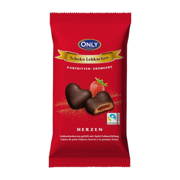 Only 150G Gingerbread Hearts with Dark Chocolate – Strawberry (97267)