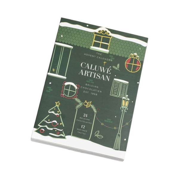 Adventi Kalendárium 310G Caluwé Belga Kézműves Csokoládékkal Piros/Zöld CALU0004